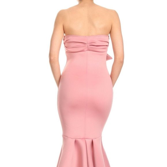 LA Fatima Pink Ruffle Midi Strapless Party Dress - Picture 4 of 5